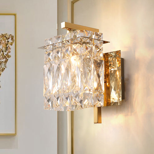 Contemporary Rectangle Wall Mount Sconce Light With Crystal Shade - Elegant Beveled Design