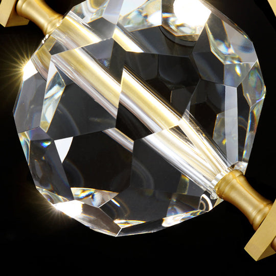 Beveled K9 Crystal Ball Led Hanging Lamp - Minimalist Golden Suspension Light For Bedrooms