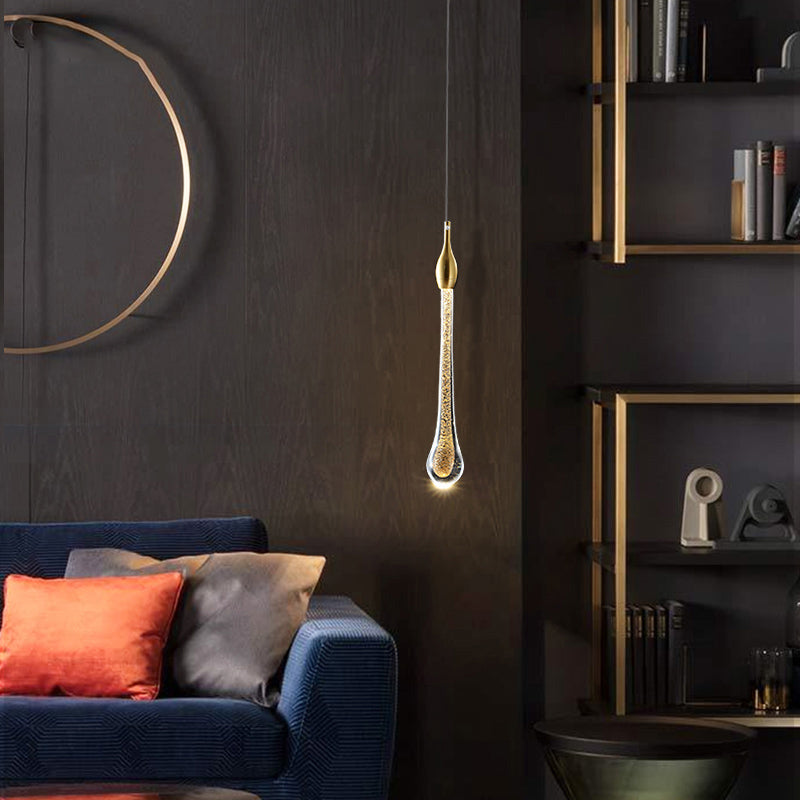 Modern Gold Crystal Droplet Pendant Light Stylish Led Ceiling Hang For Living Room