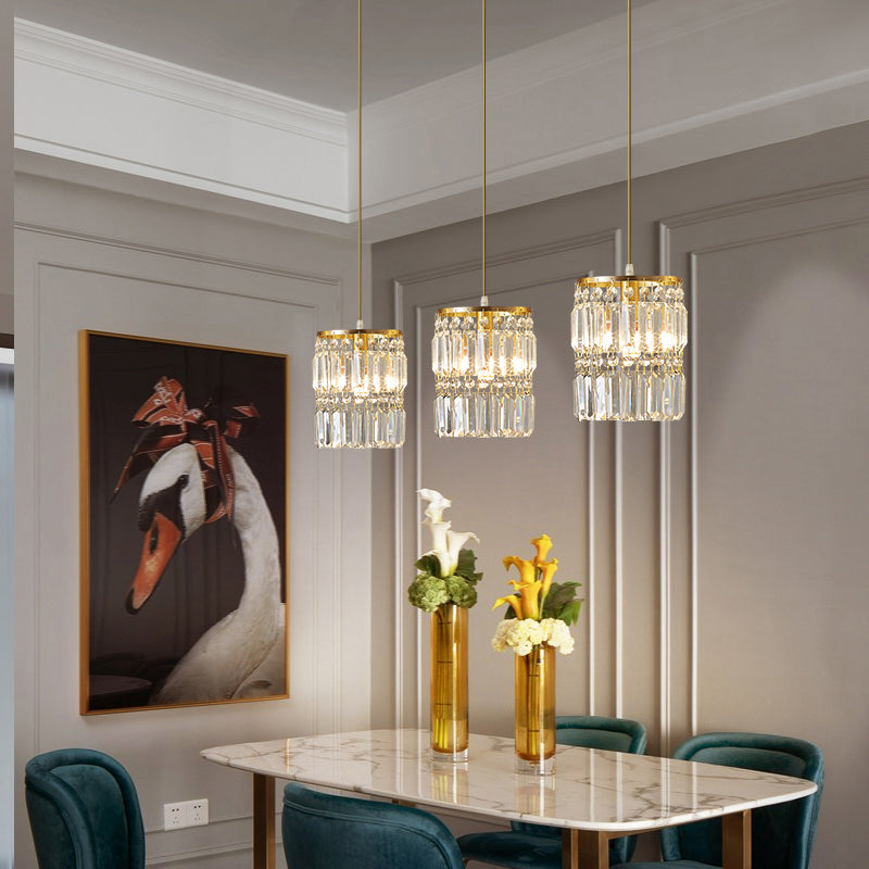 Modern Gold Drop Pendant Light With Prismatic Crystal Shade For Dining Room