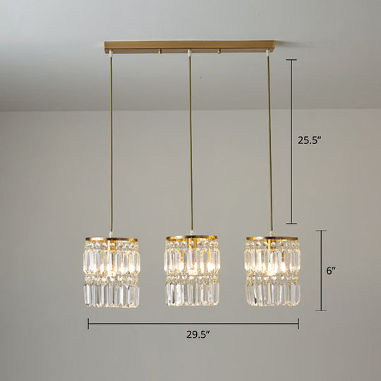 Modern Gold Drop Pendant Light With Prismatic Crystal Shade For Dining Room / 29.5’