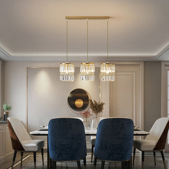 Modern Gold Drop Pendant Light With Prismatic Crystal Shade For Dining Room