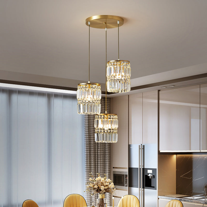 Modern Gold Drop Pendant Light With Prismatic Crystal Shade For Dining Room
