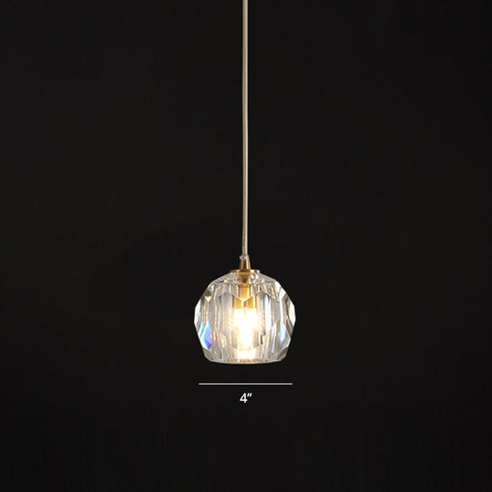 Minimalist Gold Crystal Ball Pendant Light For Restaurants - Elegant Suspension Lamp / 4’
