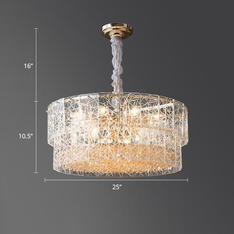 Modern 2-Tier Chandelier Pendant Light With Clear Glass And Crystal Beads / 25’’