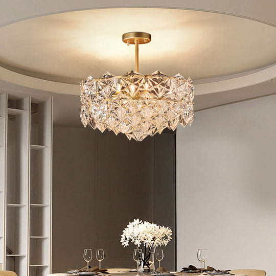 Minimalistic Gold Pendant Ceiling Light With Crystal Hexagons For Living Room