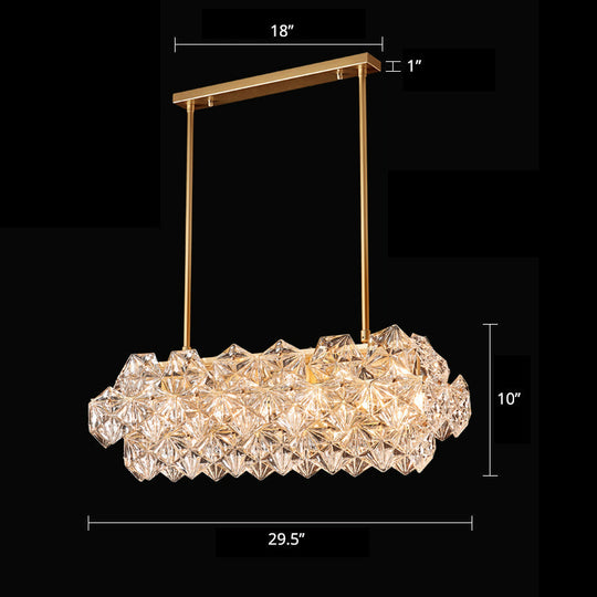 Minimalistic Gold Pendant Ceiling Light With Crystal Hexagons For Living Room / 29.5’