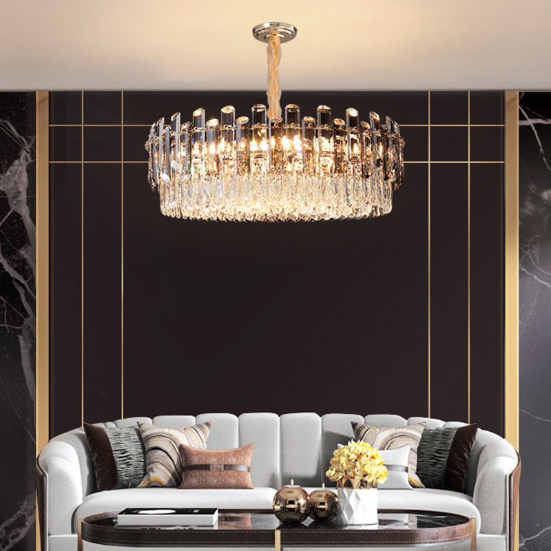 Modern Crystal Clear Chandelier For Dining Room - Round Hanging Light Fixture