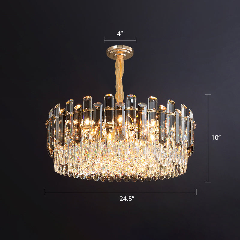Modern Crystal Clear Chandelier For Dining Room - Round Hanging Light Fixture / 24.5’’