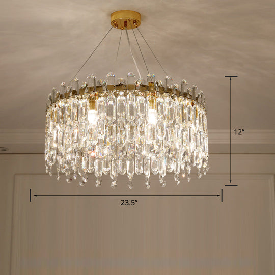 Modern Crystal Drum Suspension Light For Bedroom Clear / 23.5’