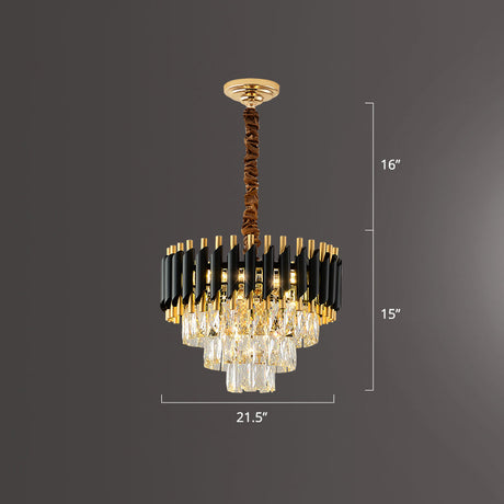 Modern Black Conical Pendant Lamp With Opulent K9 Crystal Prism Chandelier For Restaurants / 21.5