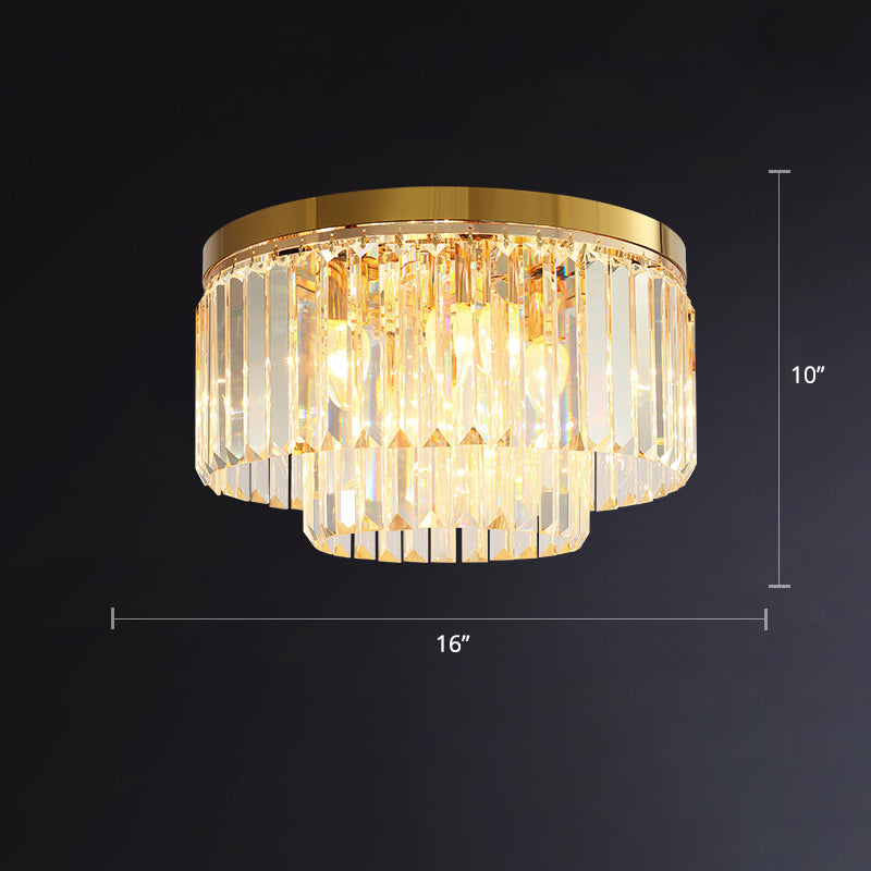 Minimalist Gold Crystal Prism Flush-Mount Ceiling Light For Bedroom / 16