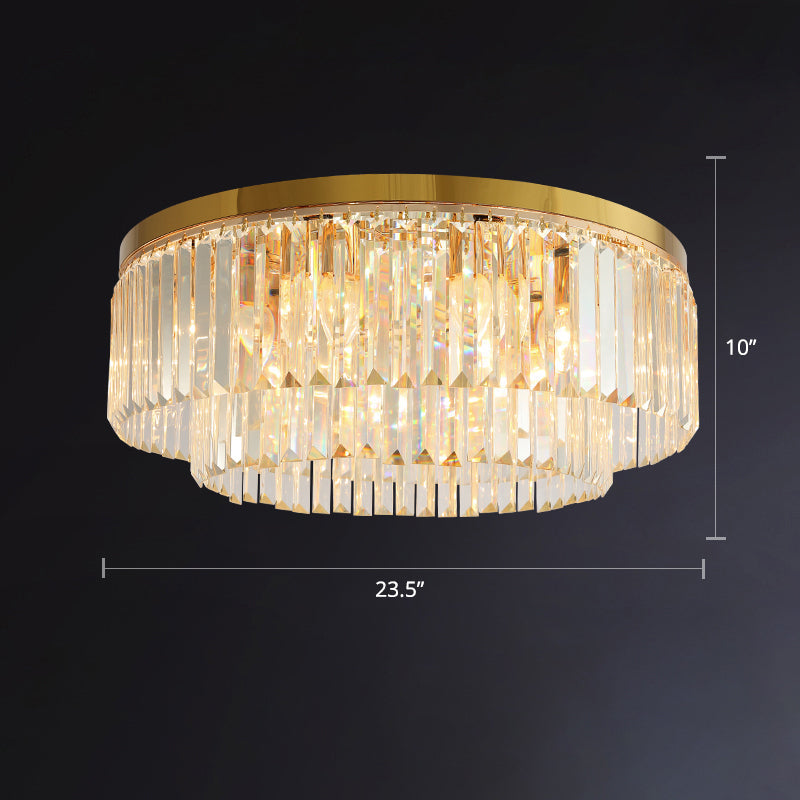 Minimalist Gold Crystal Prism Flush-Mount Ceiling Light For Bedroom / 23.5