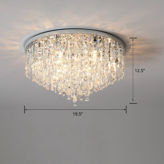 Modern Round Beveled K9 Crystal Ceiling Lamp For Living Room - Flush Mounted Light Silver / 19.5
