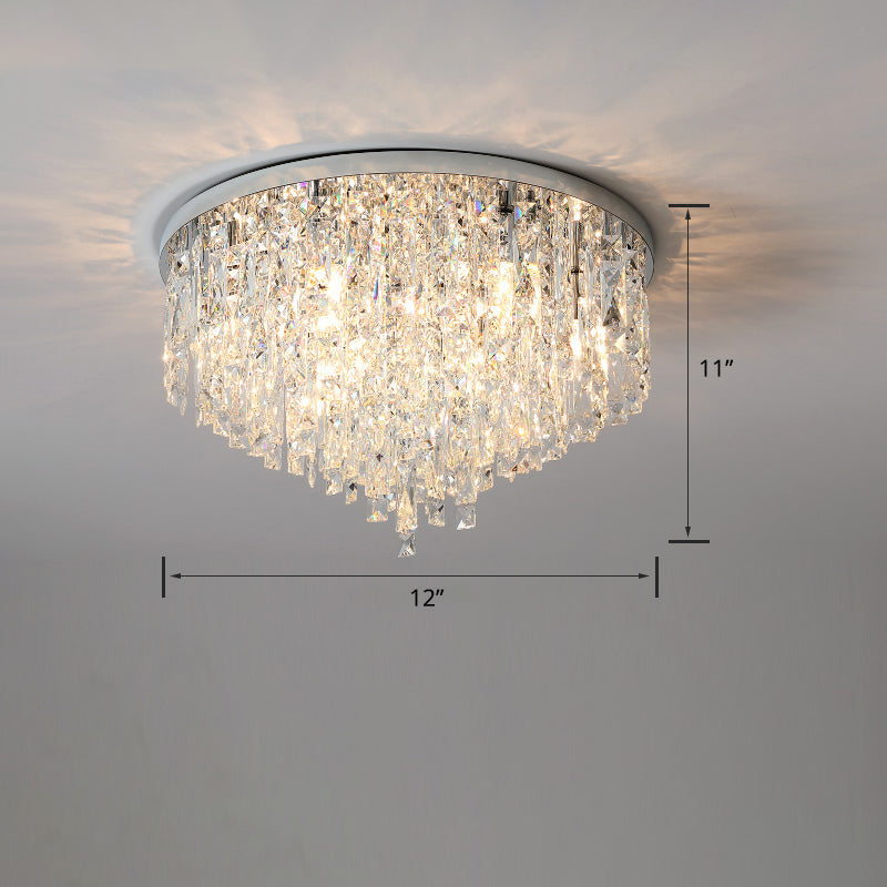 Modern Round Beveled K9 Crystal Ceiling Lamp For Living Room - Flush Mounted Light Silver / 12
