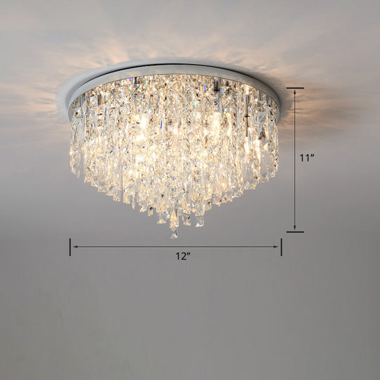 Modern Round Beveled K9 Crystal Ceiling Lamp For Living Room - Flush Mounted Light Silver / 12