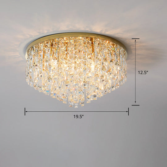 Modern Round Beveled K9 Crystal Ceiling Lamp For Living Room - Flush Mounted Light Gold / 19.5