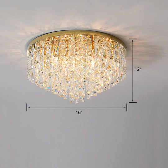Modern Round Beveled K9 Crystal Ceiling Lamp For Living Room - Flush Mounted Light Gold / 16