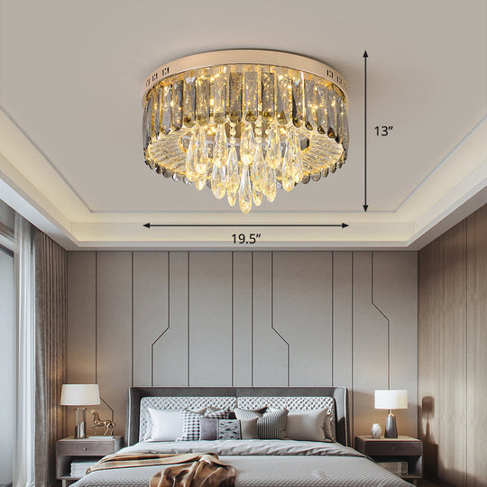 Minimalist Led Ceiling Light With Crystal Shade - Clear Flush Mount For Bedrooms / Water Drop