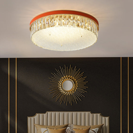 Sleek Led Flush Mount Fixture With Geometric Shape K9 Crystal Bedroom Ceiling Light