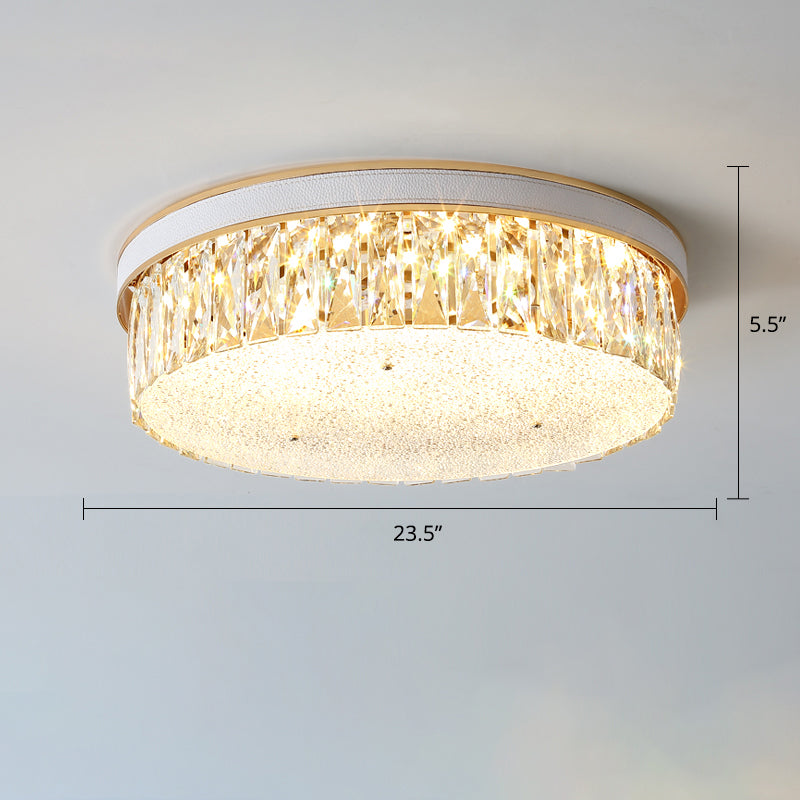 Sleek Led Flush Mount Fixture With Geometric Shape K9 Crystal Bedroom Ceiling Light White / 23.5