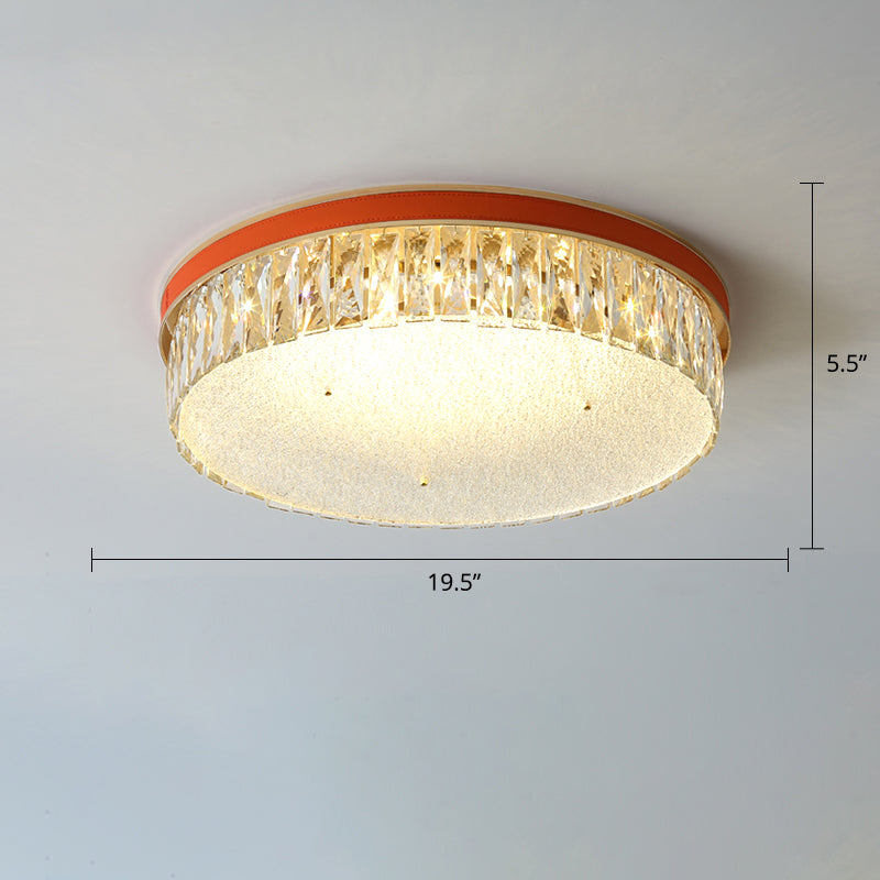 Sleek Led Flush Mount Fixture With Geometric Shape K9 Crystal Bedroom Ceiling Light Orange / 19.5