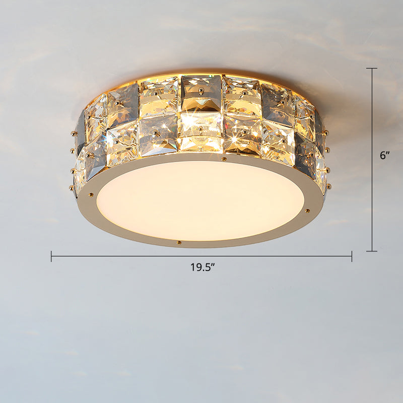 Minimalistcrystal Drum Ceiling Mount Led Light For Bedroom Clear / 19.5