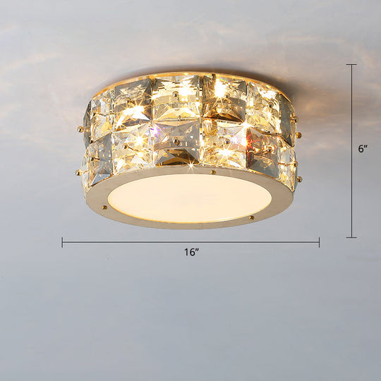 Minimalistcrystal Drum Ceiling Mount Led Light For Bedroom Clear / 16’