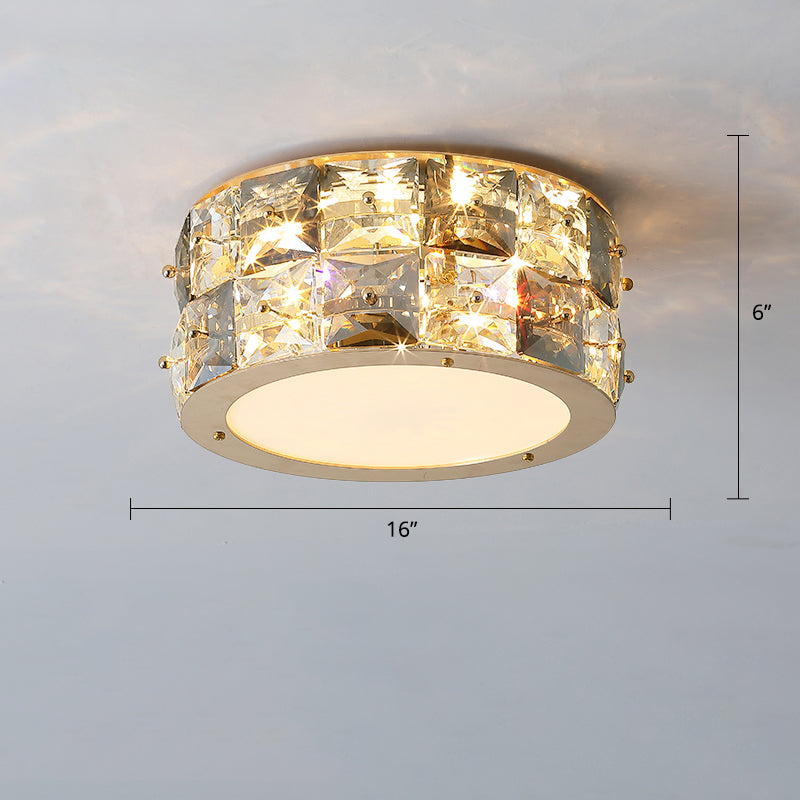 Minimalistcrystal Drum Ceiling Mount Led Light For Bedroom Clear / 16
