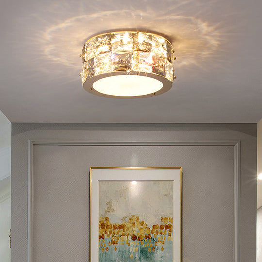 Minimalistcrystal Drum Ceiling Mount Led Light For Bedroom