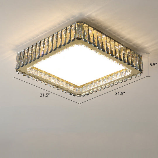 Minimalist Crystal Clear Geometric Flush Mount Ceiling Light For Bedroom / 31.5 Square Plate