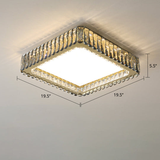 Minimalist Crystal Clear Geometric Flush Mount Ceiling Light For Bedroom / 19.5 Square Plate