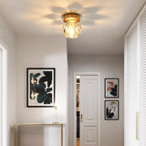 Simple And Elegant Mini Faceted Crystal Flush Light In Gold - Ideal For Corridors Small Spaces