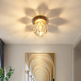 Simple And Elegant Mini Faceted Crystal Flush Light In Gold - Ideal For Corridors Small Spaces
