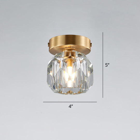 Simple And Elegant Mini Faceted Crystal Flush Light In Gold - Ideal For Corridors Small Spaces
