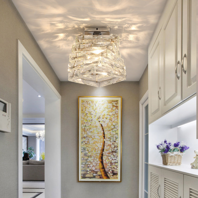 Crystal Spiral Square Ceiling Lamp - Modern 1-Light Semi Mount For Hallways