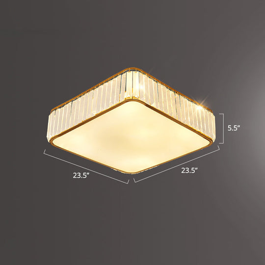 Minimalist K9 Crystal Square Flush Mount Ceiling Light Fixture For Bedroom Gold / 23.5