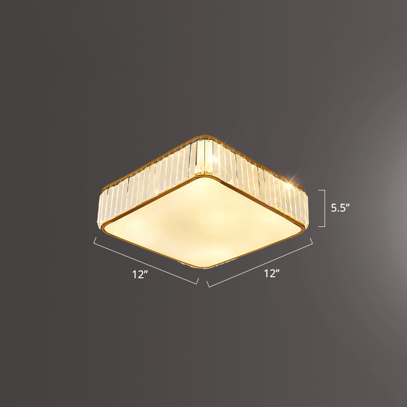 Minimalist K9 Crystal Square Flush Mount Ceiling Light Fixture For Bedroom Gold / 12