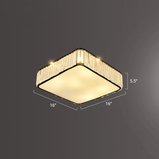 Minimalist K9 Crystal Square Flush Mount Ceiling Light Fixture For Bedroom Black / 16