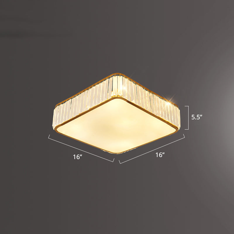 Minimalist K9 Crystal Square Flush Mount Ceiling Light Fixture For Bedroom Gold / 16