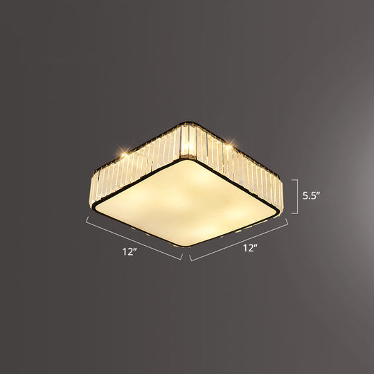 Minimalist K9 Crystal Square Flush Mount Ceiling Light Fixture For Bedroom Black / 12