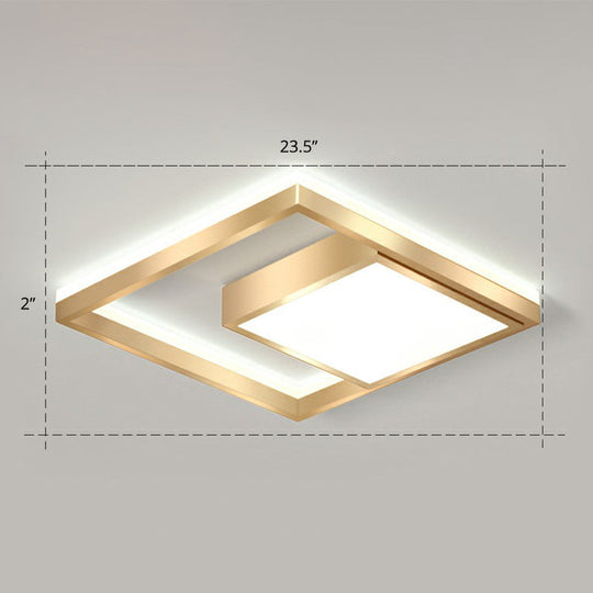 Modern Gold Led Flush Mount Ceiling Light Fixture For Bedrooms - Square Acrylic Lamp / 23.5 White