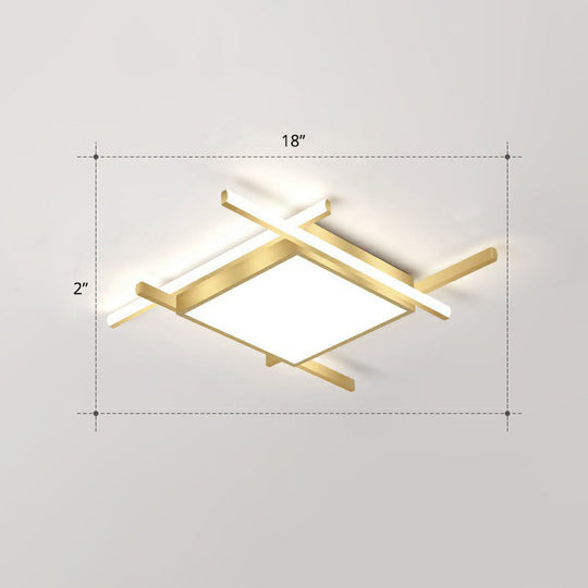 Gold Metal Bedroom Ceiling Light - Minimalist Square Flush Mount Fixture / 18’ White