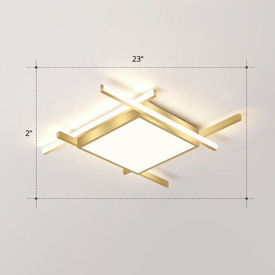 Gold Metal Bedroom Ceiling Light - Minimalist Square Flush Mount Fixture / 23’ Remote Control