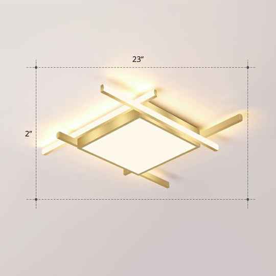 Gold Metal Bedroom Ceiling Light - Minimalist Square Flush Mount Fixture / 23’ Warm