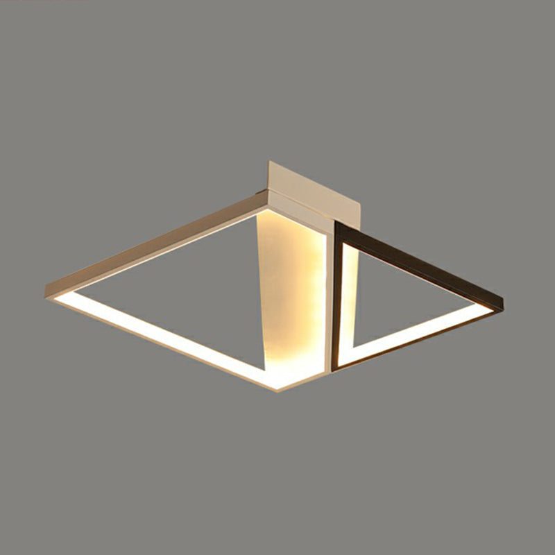 Modern Acrylic Led Ceiling Light: Rectangle Lounge Flush Mount In Black & White / 24.5’ Remote