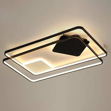 Black Led Flush Mount Ceiling Light For Modern Living Rooms / 43 Remote Control Stepless Dimming