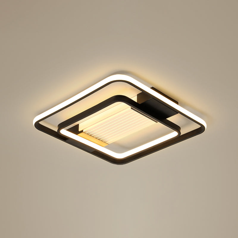 Black Rectangle Led Flush Ceiling Light - Minimalist Acrylic Lamp For Living Room / 20.5