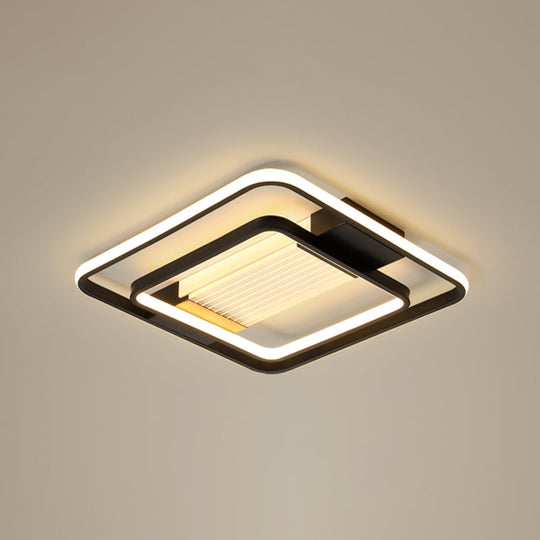 Black Rectangle Led Flush Ceiling Light - Minimalist Acrylic Lamp For Living Room / 20.5