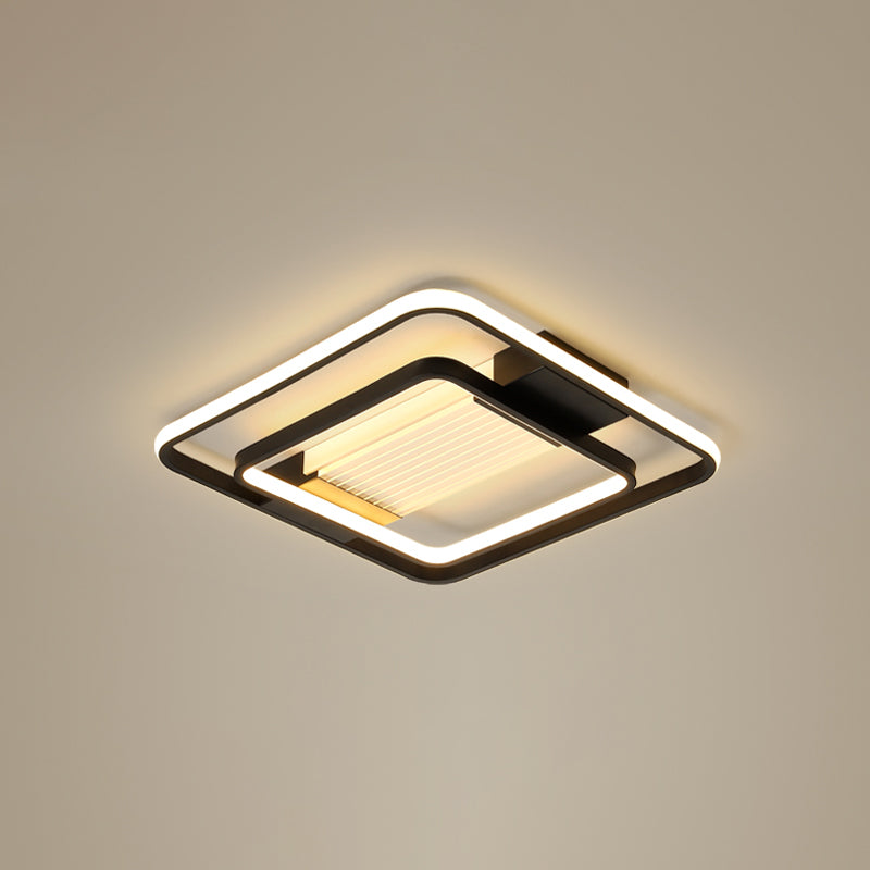 Black Rectangle Led Flush Ceiling Light - Minimalist Acrylic Lamp For Living Room / 16.5